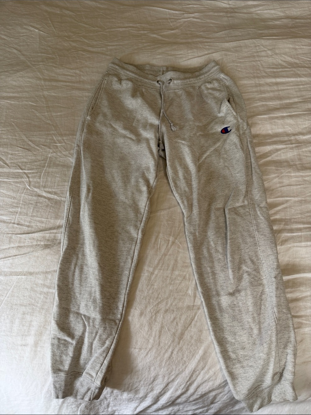 Champion Light Gray Logo Sweatpants with Drawstring